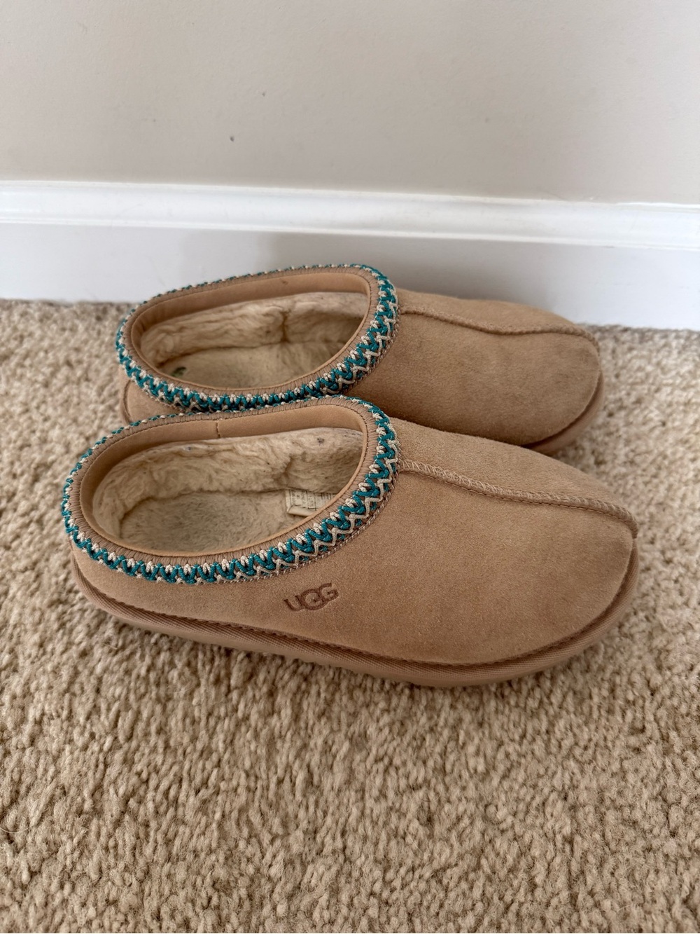 UGG Chestnut Suede Slip-On Mule with Turquoise Trim